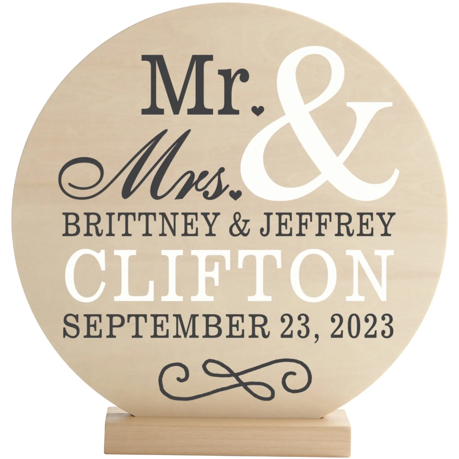 Happy Couple Wood Circle with Stand