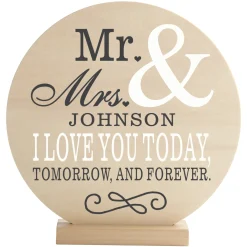 Happy Couple Wood Circle with Stand