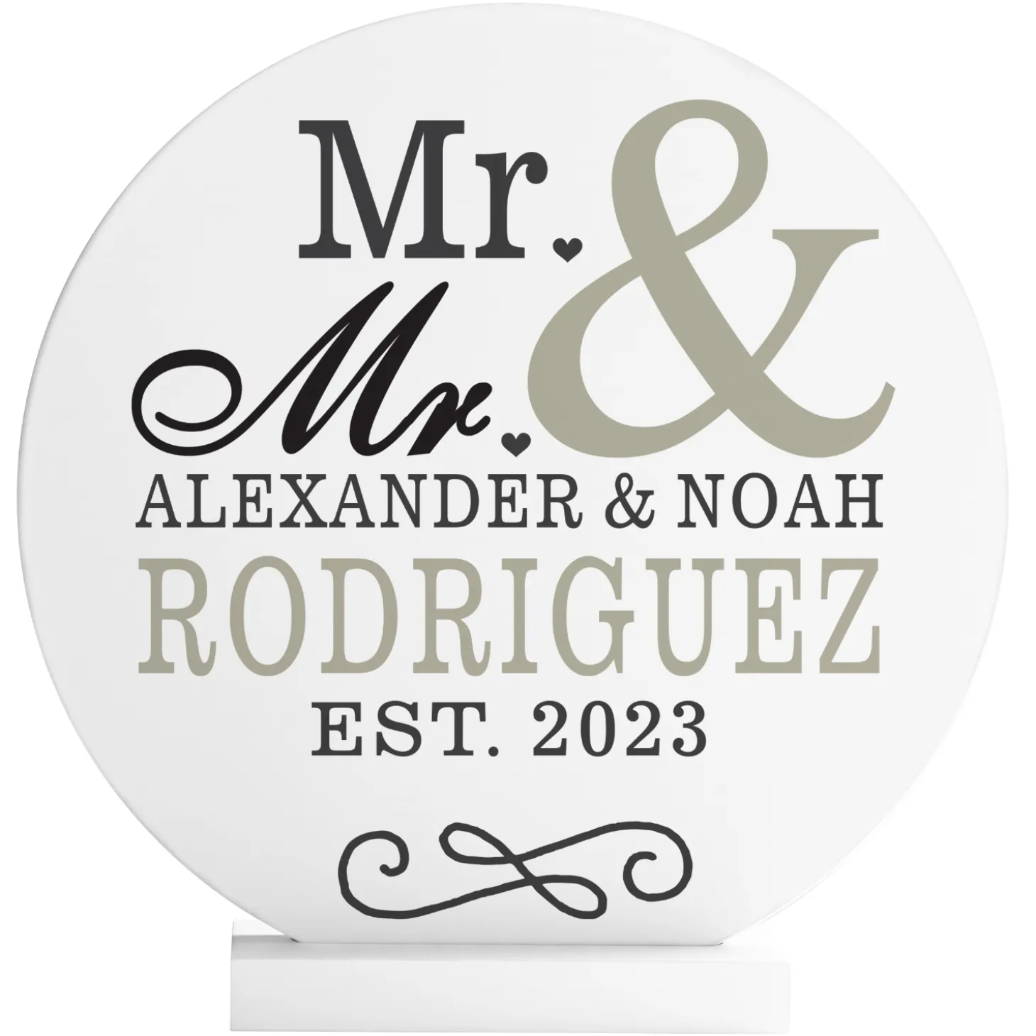 Happy Couple Wood Circle with Stand