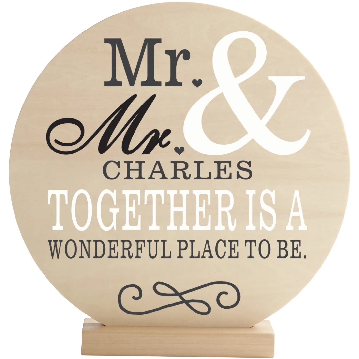Happy Couple Wood Circle with Stand