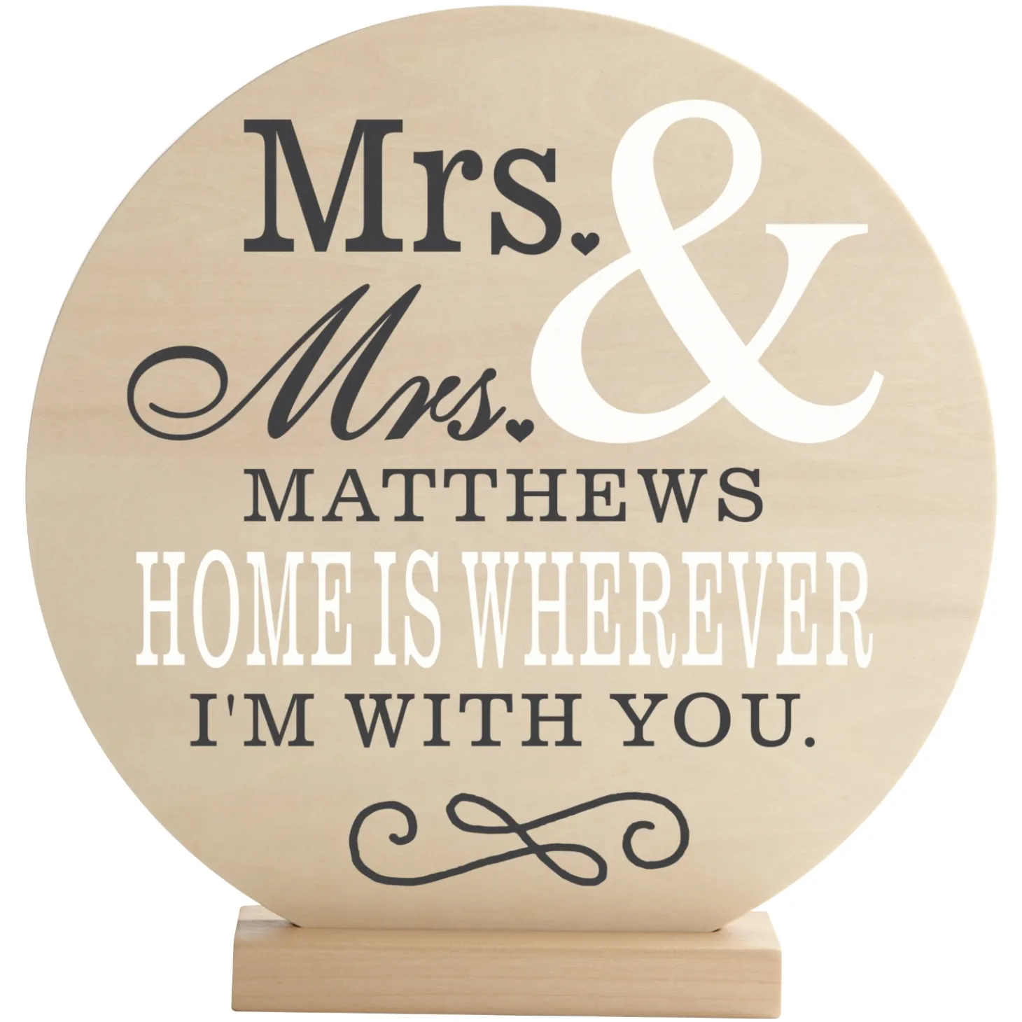 Happy Couple Wood Circle with Stand