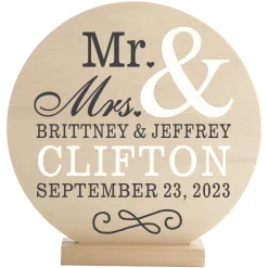 Happy Couple Wood Circle with Stand