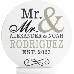 Happy Couple Wood Circle with Stand