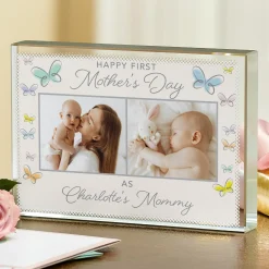 Happy First Mother's Day Butterfly Photo Glass Block