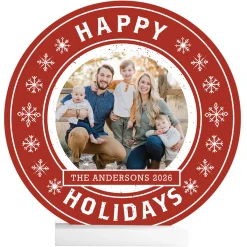 Happy Holidays Photo Wood Circle with Stand