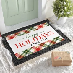Happy Holidays Plaid Doormat