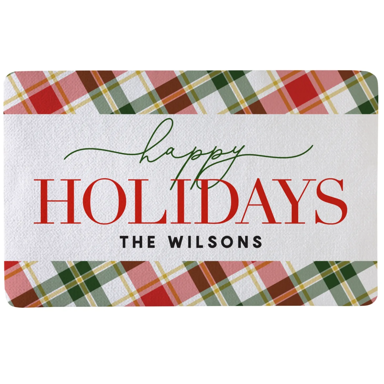 Happy Holidays Plaid Doormat