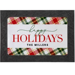 Happy Holidays Plaid Doormat