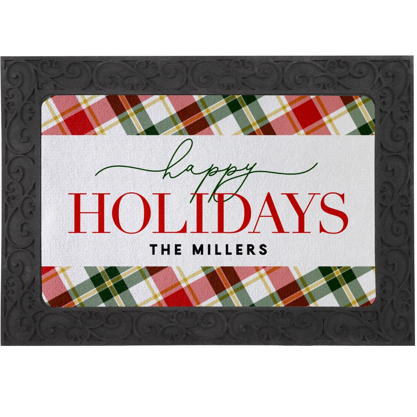 Happy Holidays Plaid Doormat