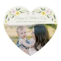 Happy 1st Mother's Day Floral Photo Wood Heart