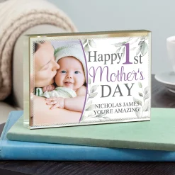 Happy 1st Mother's Day Photo Glass Block