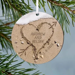 Heart in Sand Round Ornament