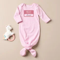 Hello Name Tag Baby Knotted Gown