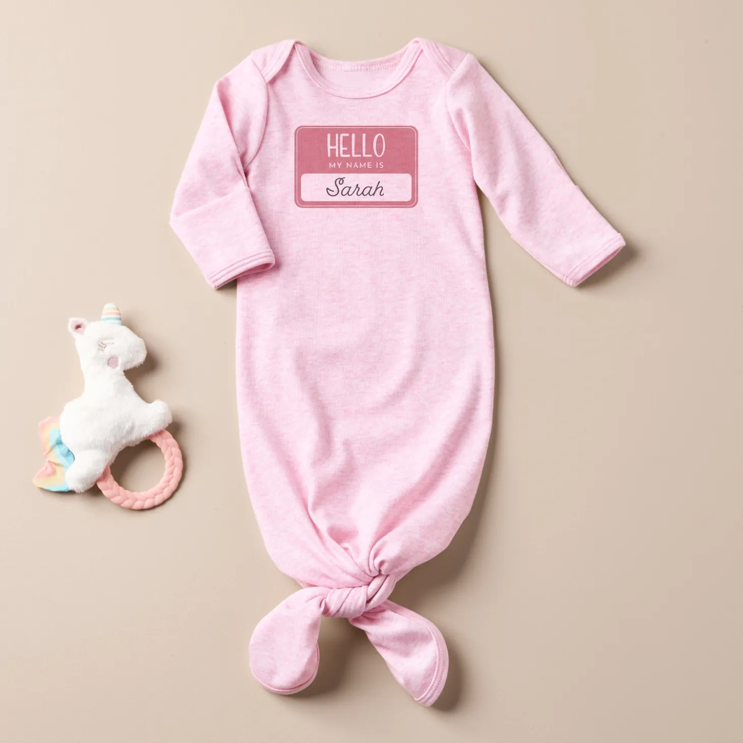 Hello Name Tag Baby Knotted Gown