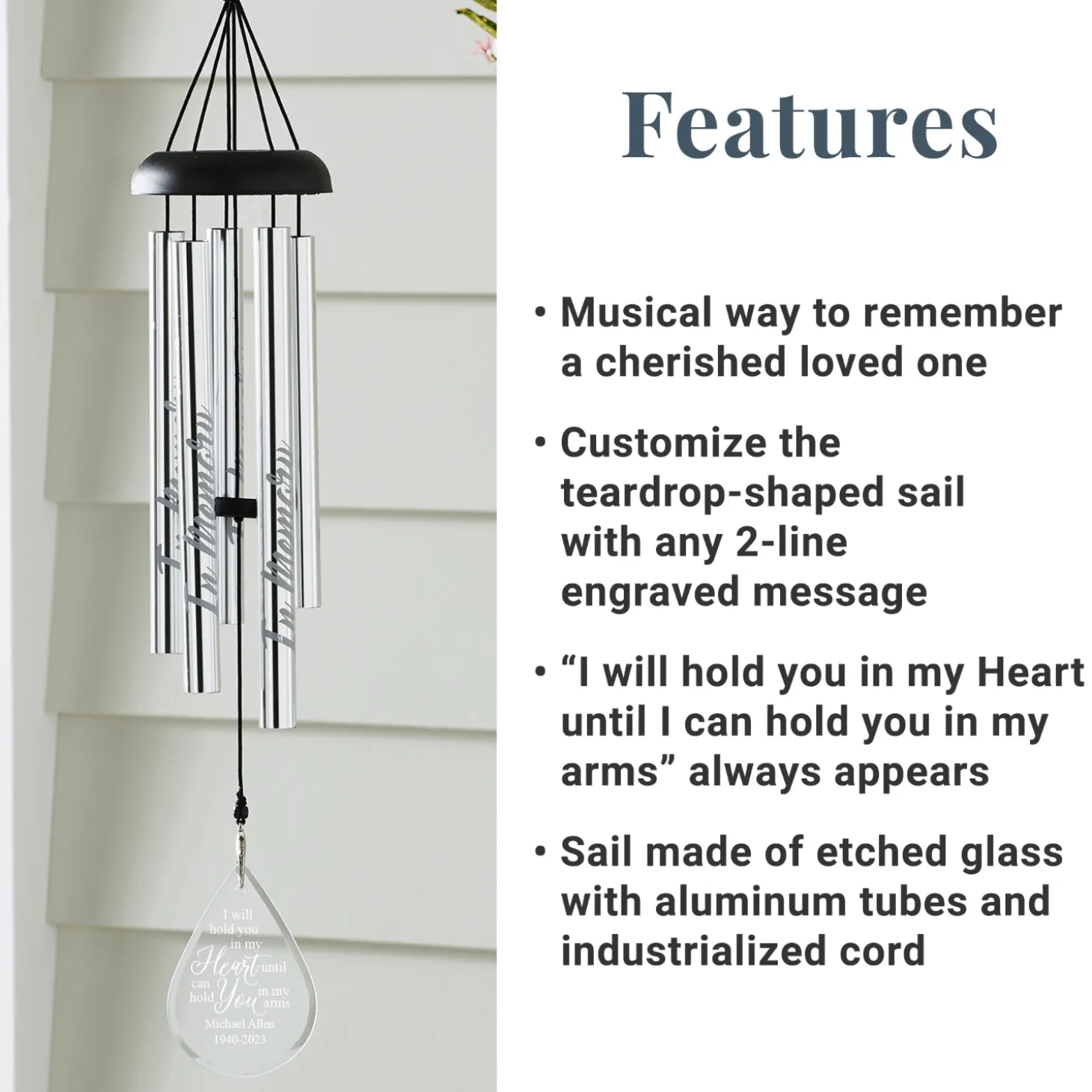 Hold You In My Heart Glass 24 inch Wind Chime