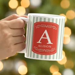 Holiday Stripe Initial Mug