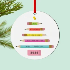 Holiday Wishes Teacher Round Ornament