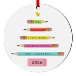 Holiday Wishes Teacher Round Ornament