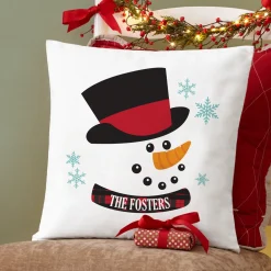Holly Jolly Snowman Throw Pillow