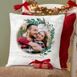 Holly Wreath Photo Throw Pillow