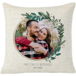 Holly Wreath Photo Throw Pillow