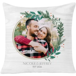 Holly Wreath Photo Throw Pillow