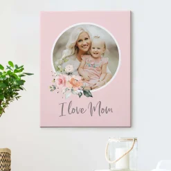 I Love Mom Floral Photo Canvas