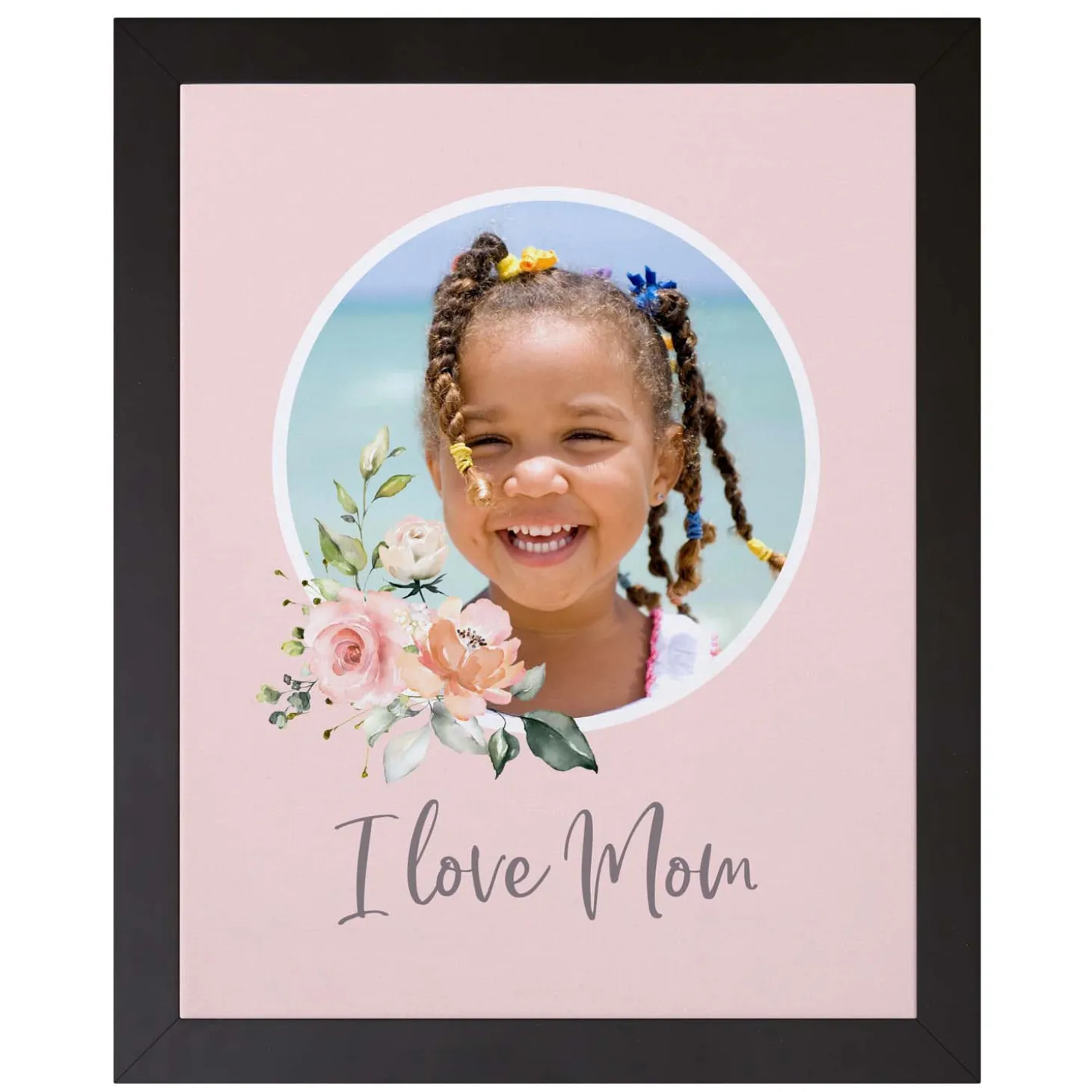 I Love Mom Floral Photo Canvas