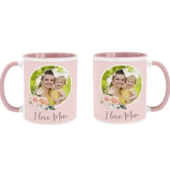 I Love Mom Floral Photo Mug