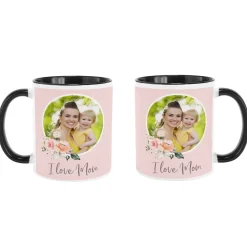 I Love Mom Floral Photo Mug
