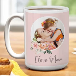 I Love Mom Floral Photo Mug
