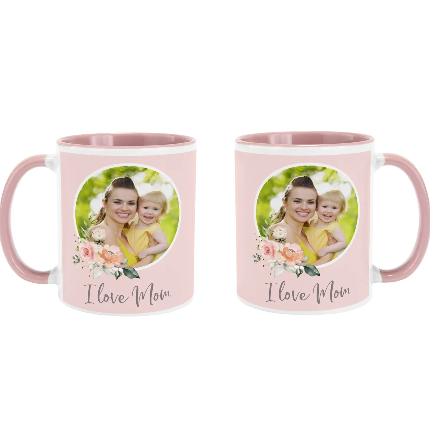 I Love Mom Floral Photo Mug