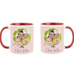 I Love Mom Floral Photo Mug