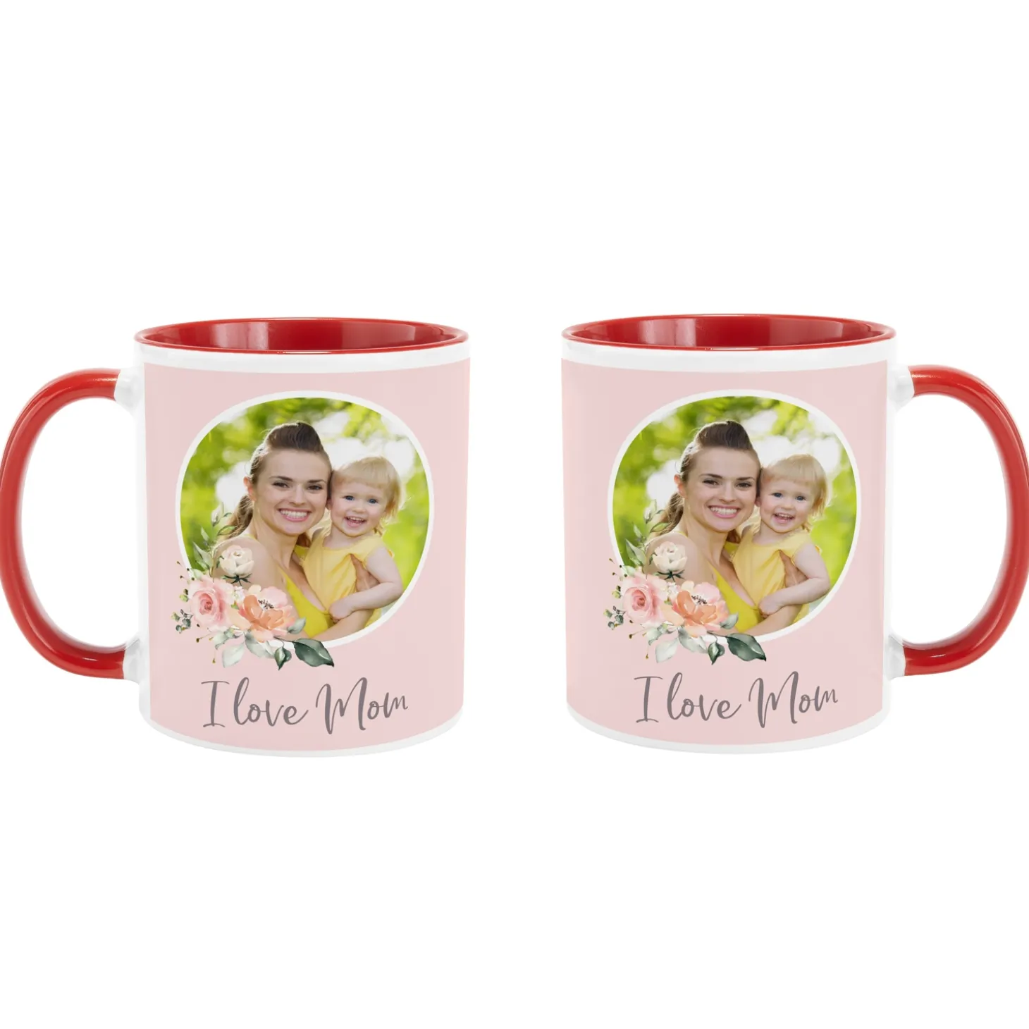 I Love Mom Floral Photo Mug
