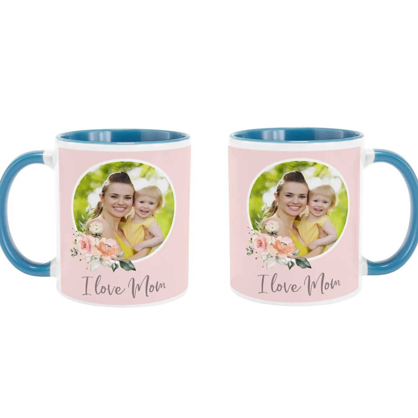 I Love Mom Floral Photo Mug