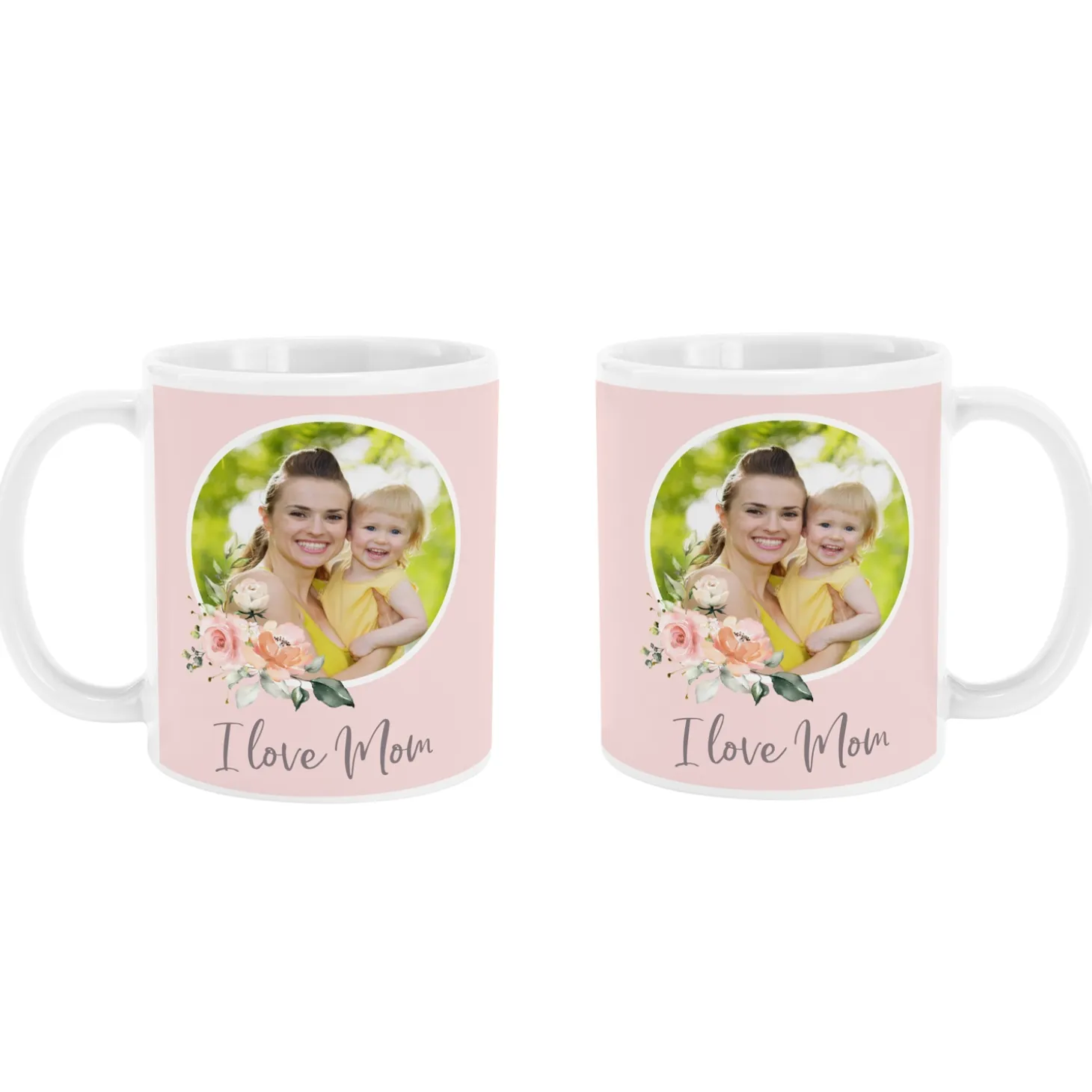 I Love Mom Floral Photo Mug