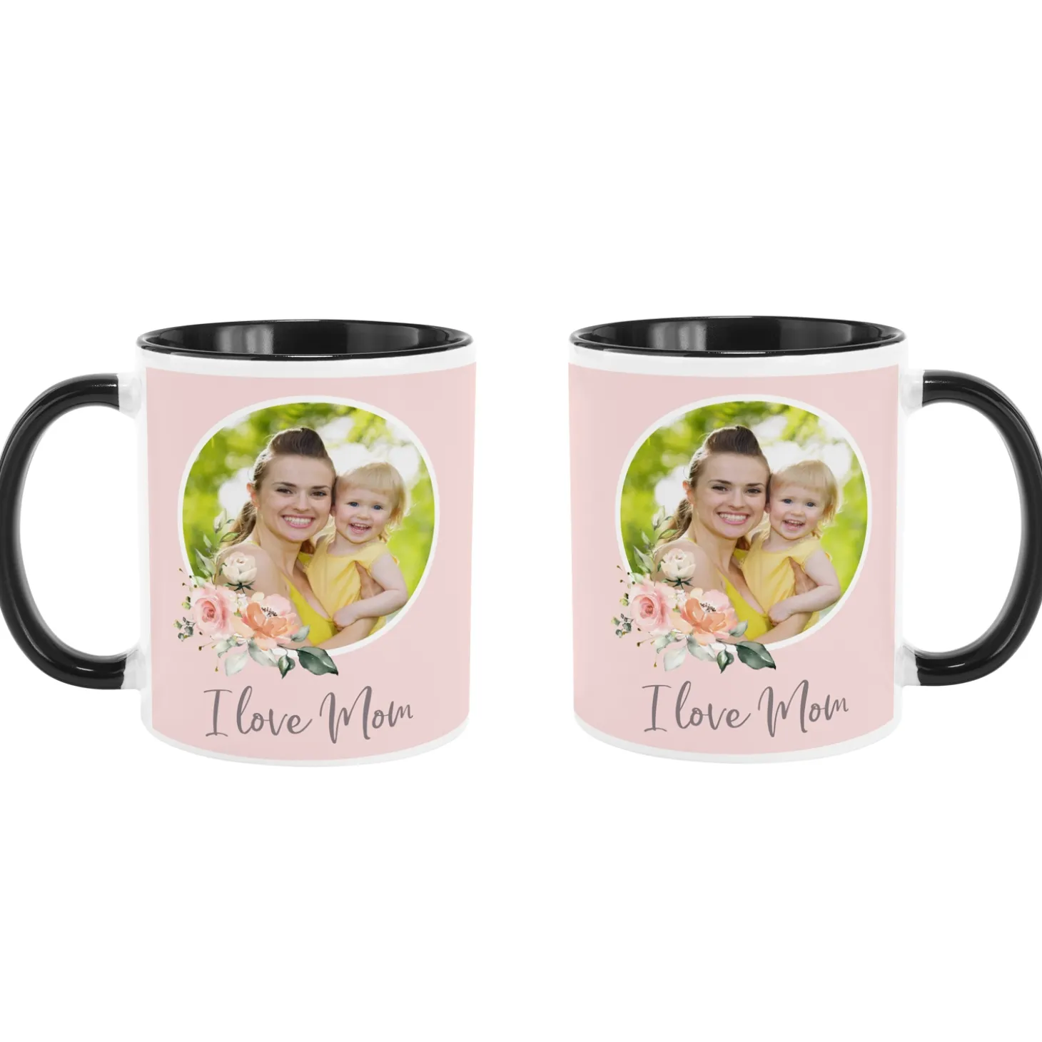 I Love Mom Floral Photo Mug