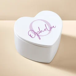 Initial and Script Name Heart Keepsake Box
