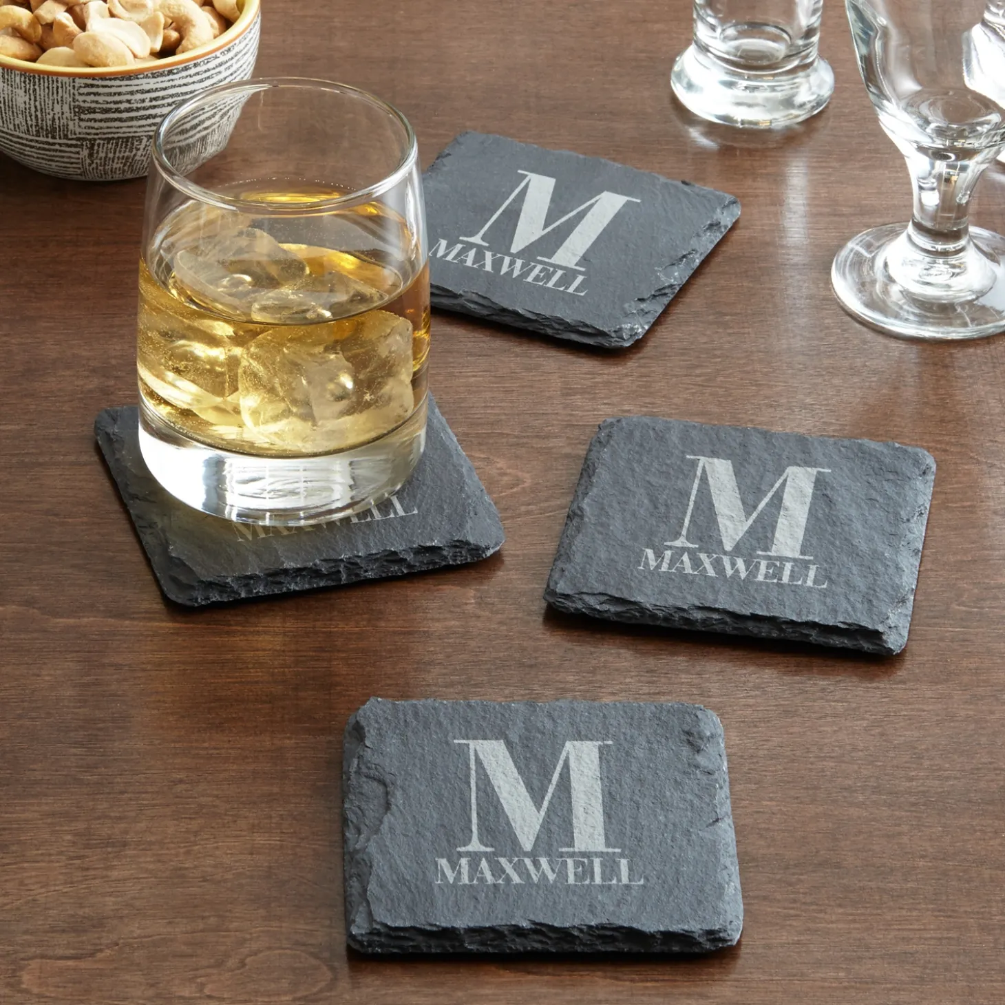 Initially Yours Slate Coaster Set