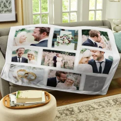 Initial & Name Collage Photo Plush Blanket