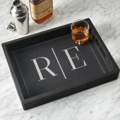 Initials Leatherette Bar Tray