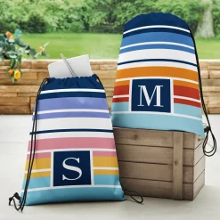 Initial Stripes Drawstring Bag
