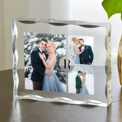 Initial with Three Photos Acrylic Block