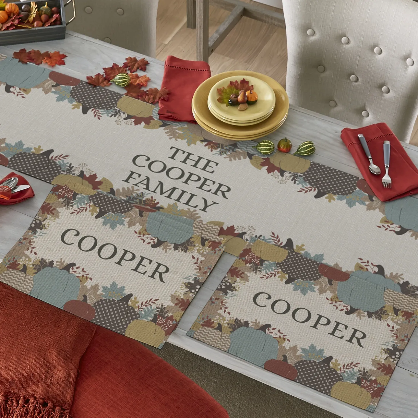 Leafy Pumpkins Table Runner & Placemats