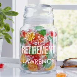 Life Begins At Retirement Glass Treat Jar