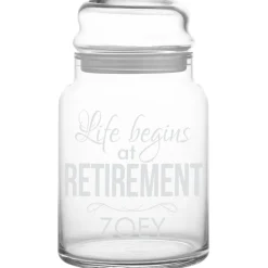 Life Begins At Retirement Glass Treat Jar