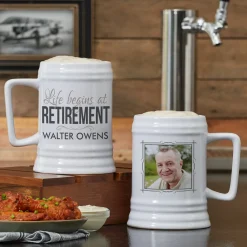 Life Begins At Retirement Photo Ceramic Beer Stein