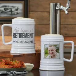 Life Begins At Retirement Photo Ceramic Beer Stein