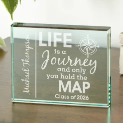 Life Is A Journey Graduation Glass Block