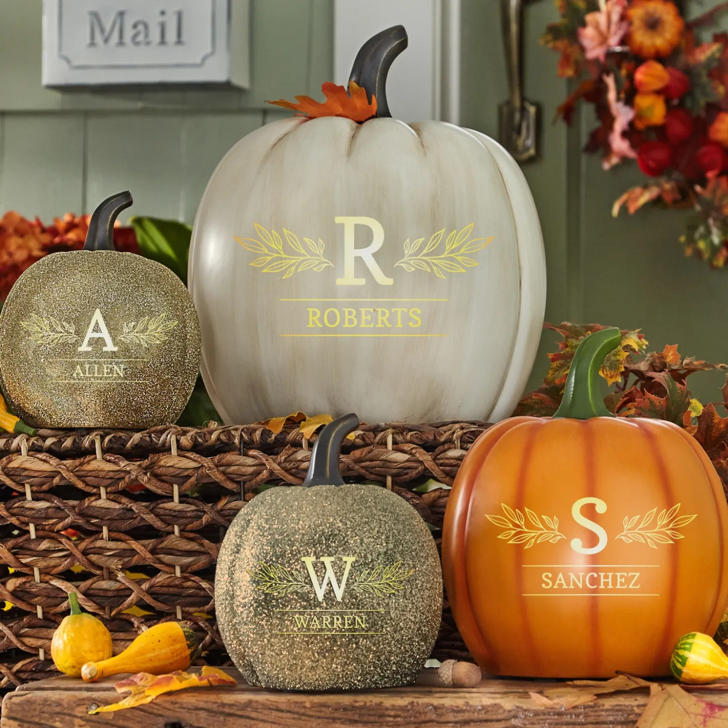 Light-Up Laurel Branch Pumpkin